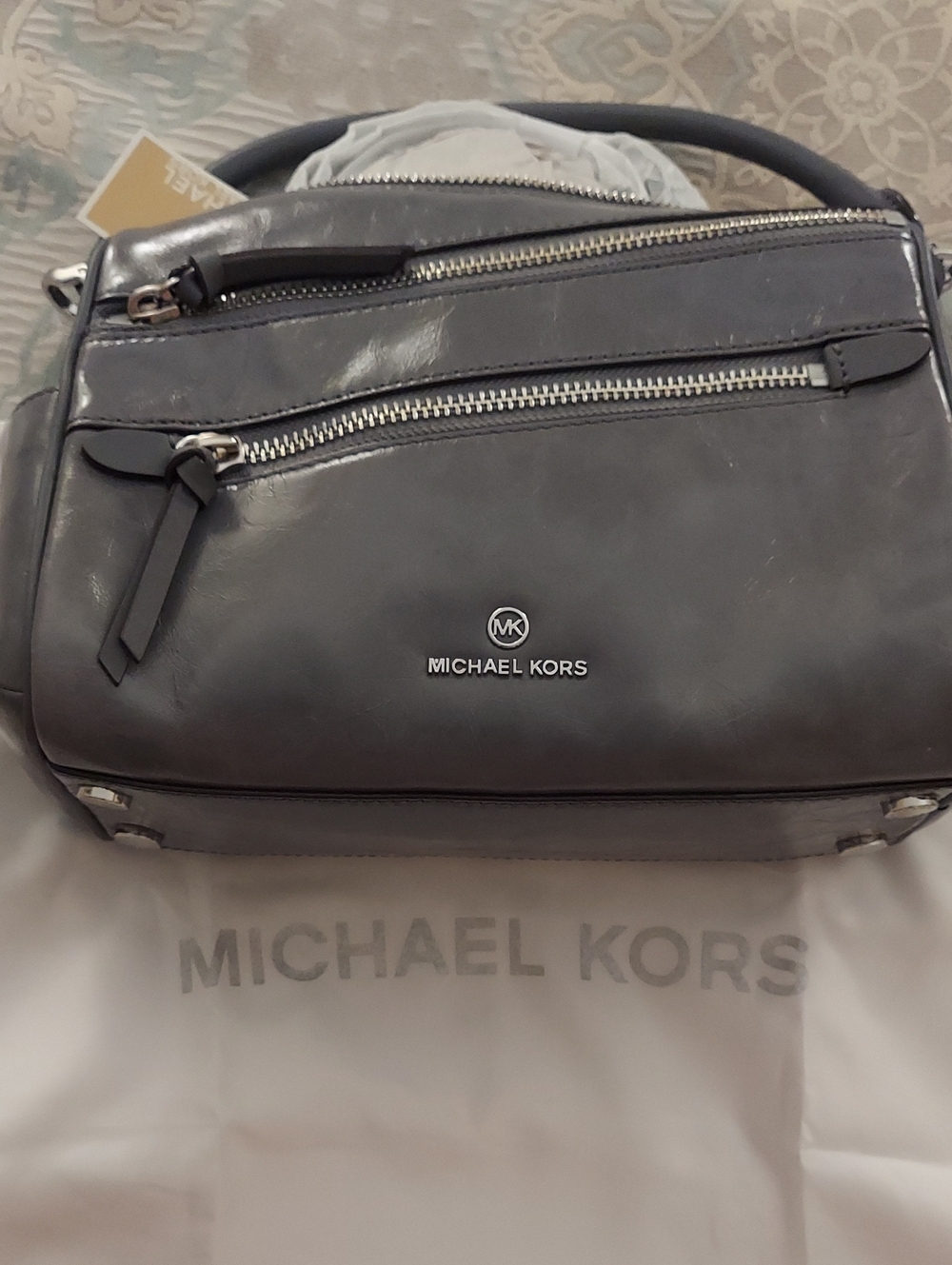 Michael Kors Black Leather Shoulder Bag with Silver Hardware And White Dust Bag